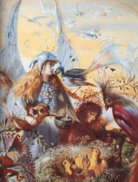 妖精 Painting - 子供のための妖精と鳥